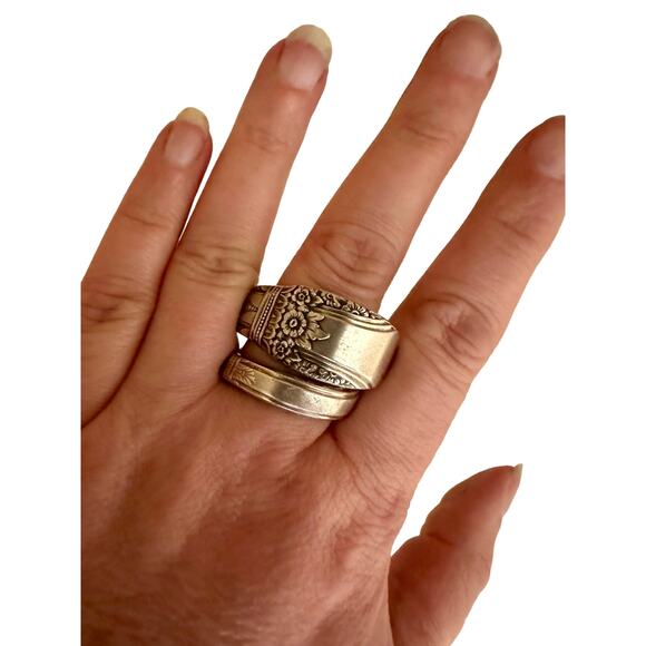 Size 10 Sterling Silver Plated Spoon Rings 1947 First Love Pattern - Picture 1 of 10